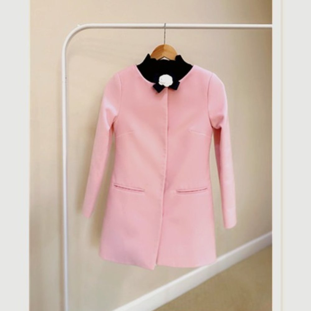 Light Pink Round Neck Skinny Coat